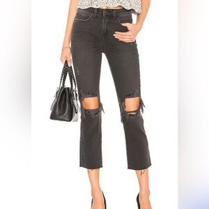 L'AGENCE Black Distressed Cropped Jeans